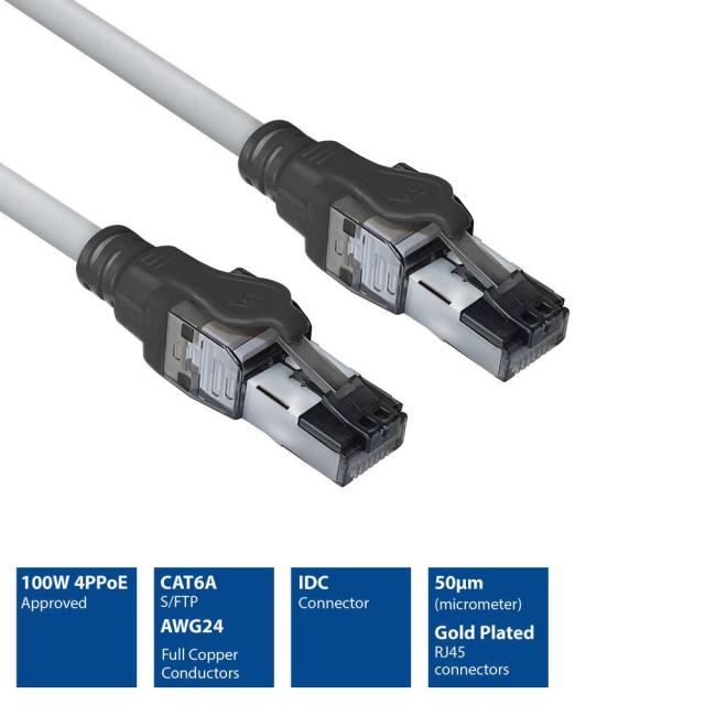 Мрежов пач кабел ACT S/FTP, CAT6A, RJ-45 - RJ-45, 1.5 m, Медни проводници, Сив