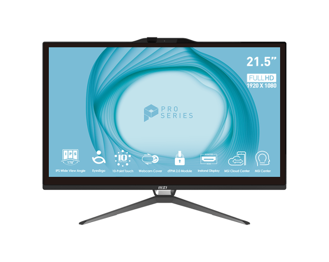 Kомпютър MSI Pro AP222T 13M All-in-One, 21.5" (54.61 cm) FHD IPS, Touch Screen, Intel Core i5-13400 10C (1.8/4.6GHz, 20M), Intel UHD Graphics, 8GB DDR4, SSD 256GB, Free DOS