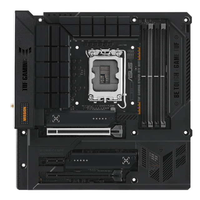 Дънна платка ASUS TUF GAMING B760M-BTF WIFI DDR5, B760, LGA1700, DDR5, PCI-E 5.0, 3x M.2, 4x SATA 6Gb/s, Wi-Fi 6, Bluetooth, HDMI, DP, mATX