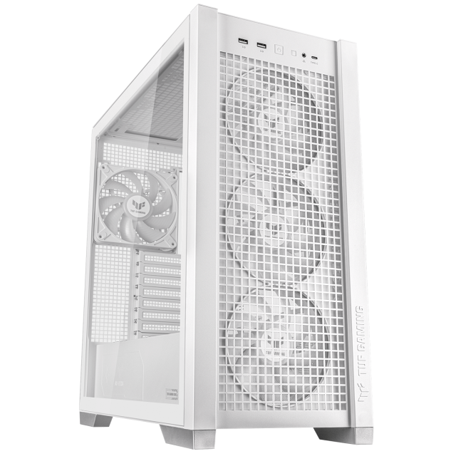 Кутия ASUS TUF GAMING GT302 Tempered Glass, ARGB, White, Mid Tower, 2x USB 3.2, 1x USB 3.2 Type-C, EATX/ATX/Micro-ATX/Mini-ITX