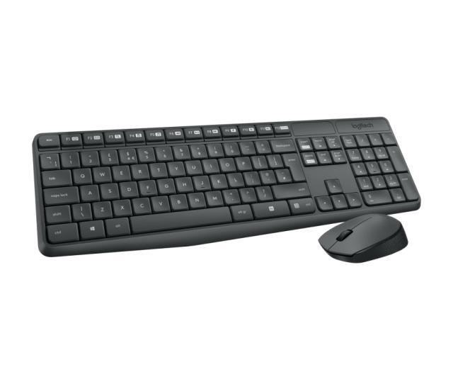 Kомплект клавиатура и мишка Logitech Wireless Desktop MK235 (US), безжични, черни