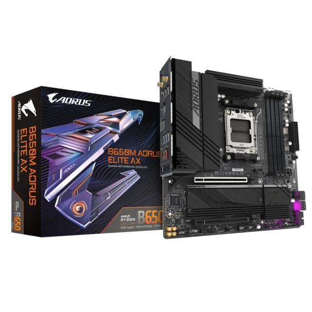 Дънна платка Gigabyte B650M AORUS ELITE AX, AM5, 4x DDR5, 2x M.2 NVMe, 4 x SATA 6Gb/s, HDMI, DP, mATX 