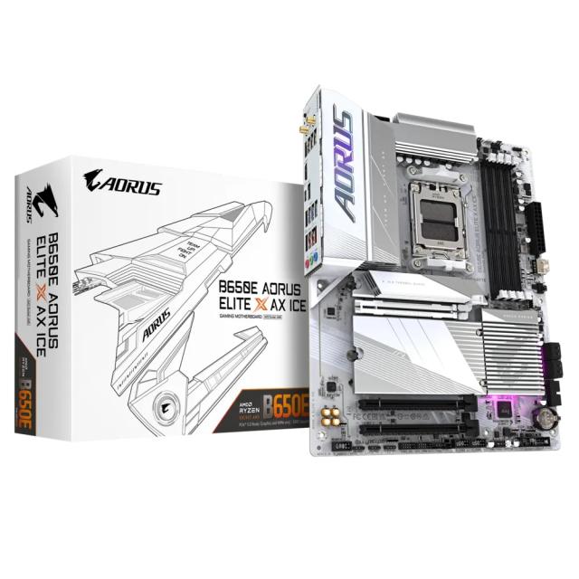 Дънна платка Gigabyte B650E Aorus Elite X AX ICE, B650, AM5, DDR5, PCI-E 5.0, 3x M.2, 4x SATA 6Gb/s, Wi-FI 6E, Bluetooth 5.3, HDMI, USB Type-C, ATX