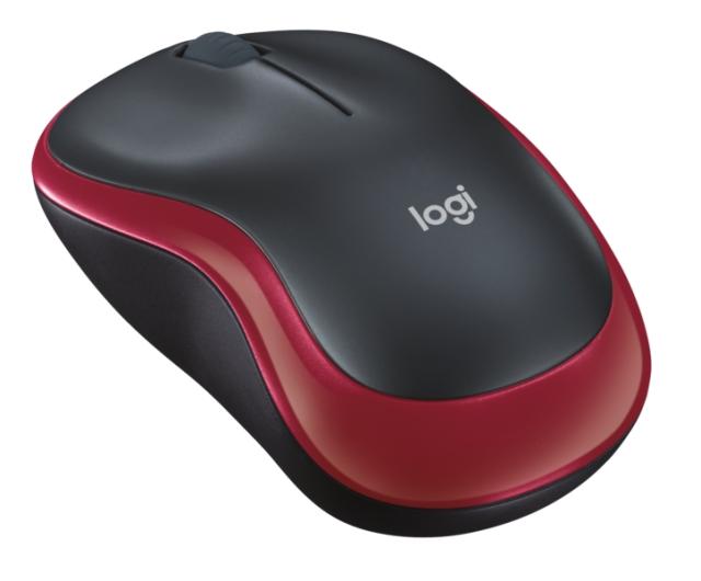 Мишка Logitech M185, оптична (1000 dpi), Wireless, черно/червена