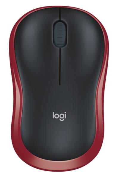 Мишка Logitech M185, оптична (1000 dpi), Wireless, черно/червена