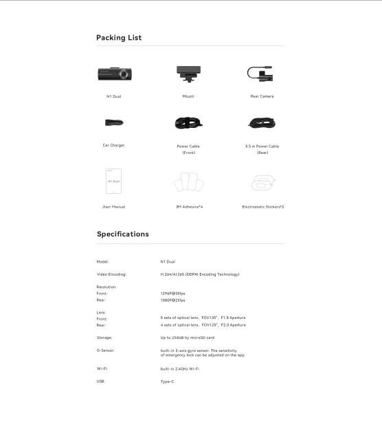 DDPAI Видеорегистратор Dash Cam Set N1 DUAL, Rear Cam included