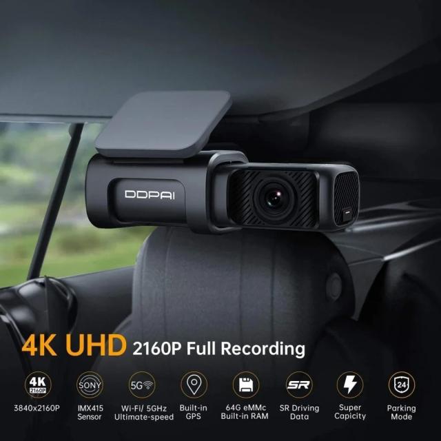 DDPAI Видеорегистратор Dash Cam MINI5 64GB, GPS, Снимане 4K 2160P, Сензор за изображение SONY IMX415, WDR, 5GHz WiFi, ADAS 