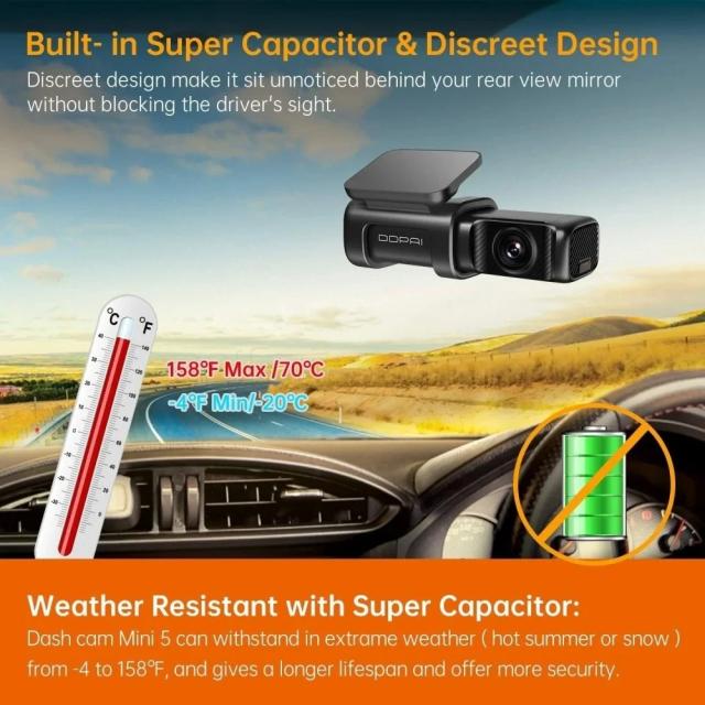 DDPAI Видеорегистратор Dash Cam MINI5 64GB, GPS, Снимане 4K 2160P, Сензор за изображение SONY IMX415, WDR, 5GHz WiFi, ADAS 