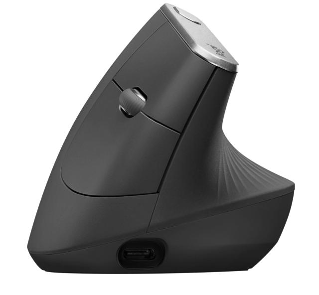 Мишка Logitech MX Vertical, оптична (4000 dpi), USB Type-C/Bluetooth/Wireless, графит, вертикална