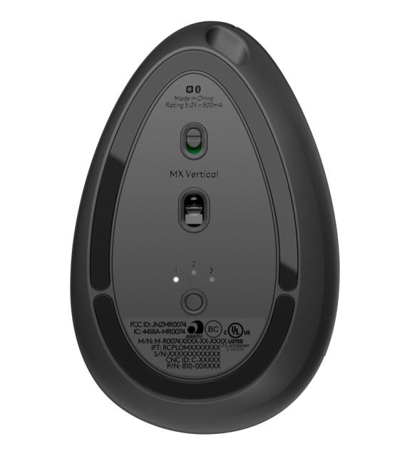 Мишка Logitech MX Vertical, оптична (4000 dpi), USB Type-C/Bluetooth/Wireless, графит, вертикална