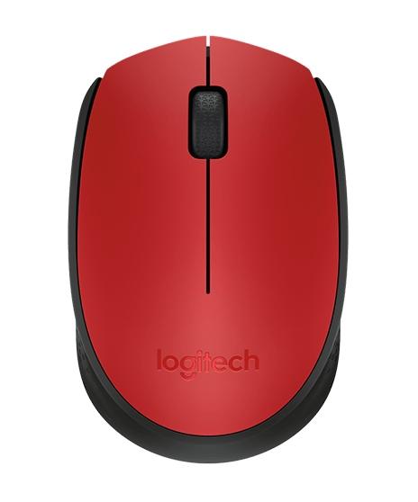 Мишка Logitech M171, Wireless, оптична (1000 dpi), USB, черно/червена