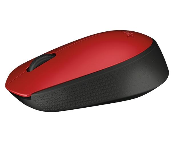 Мишка Logitech M171, Wireless, оптична (1000 dpi), USB, черно/червена