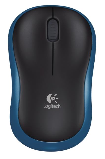 Мишка Logitech M185, оптична (1000 dpi), Wireless, черно/синьо