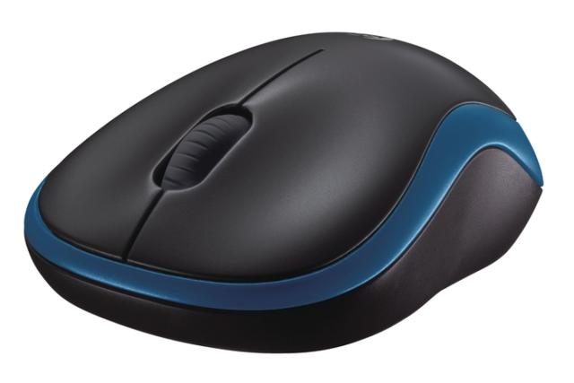 Мишка Logitech M185, оптична (1000 dpi), Wireless, черно/синьо