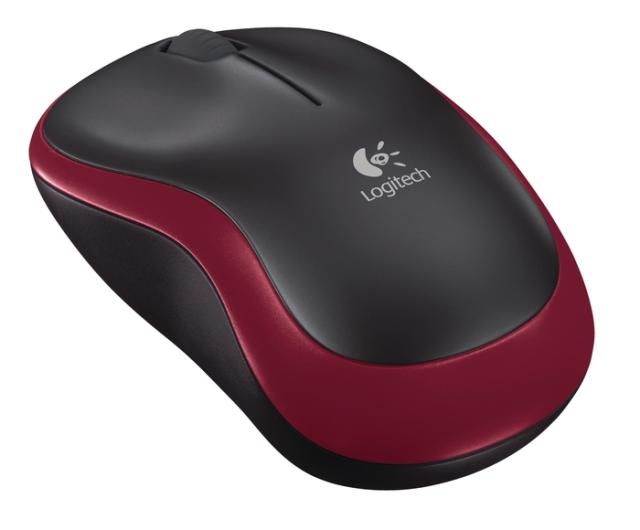 Мишка Logitech M185, оптична (1000 dpi), Wireless, черно/червена