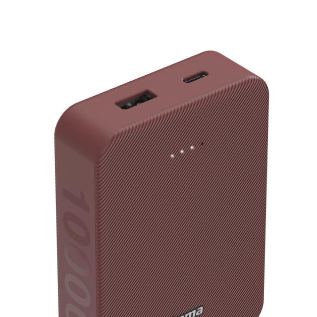 Външна батерия HAMA "Colour 10", 10 000 mAh, 2 изхода: USB-C, USB-A, червена