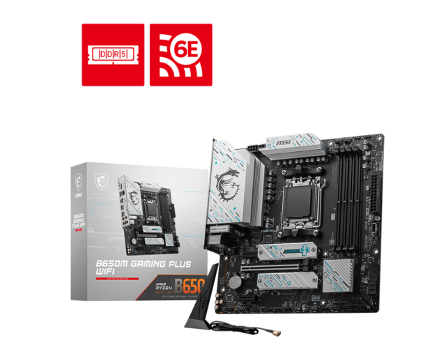 Дънна платка MSI B650M Gaming Plus WIFI, B650, AM5, DDR5, PCI-E 4.0, 2x M.2, 4x SATA 6Gb/s, HDMI, DP, 2x USB 3.2 Gen 2 Type-A, 1x USB 3.2 Gen 2 Type-C, 2.5GbE LAN, Wi-Fi 6E, Bluetooth 5.3, mATX