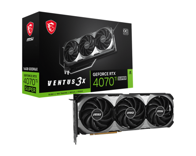 Видео карта MSI Nvidia GF RTX4070 TI SUPER Ventus 3X OC, 16GB GDDR6X, 256-bit, HDMI, 3x DP