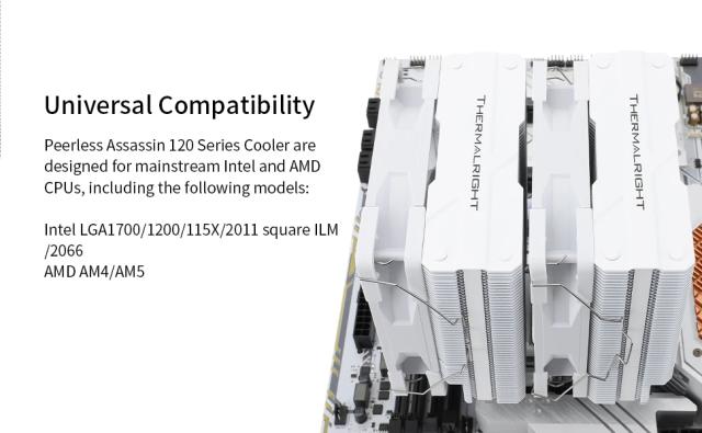 Охладител за процесор Thermalright CPU Cooler Peerless Assassin 120 White - Dual-Tower - LGA1851/LGA1700/AM5