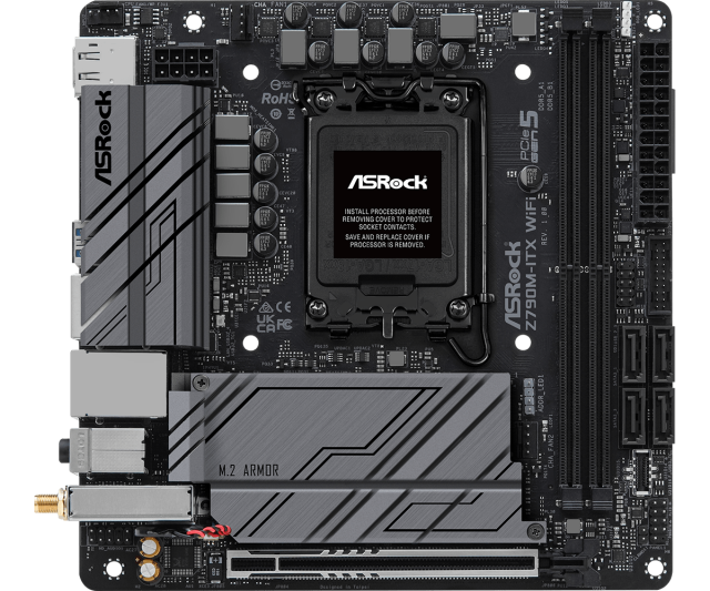 Дънна платка ASRock Z790M-ITX WiFi DDR5, LGA1700,  1x M.2, 4 x SATA3, WiFi 6E, HDMI, DP, Mini-ITX