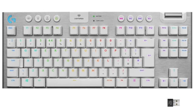 Клавиатура Logitech G915 Wireless TKL Keyboard, Wireless/Bluetooth, GX Brown Tactile switches, RGB подсветка, нископрофилни клавиши, US layout, бяла, USB