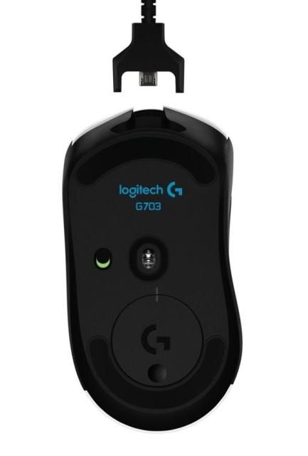 Мишка Logitech G703 Lightspeed, Wireless, HERO 25K DPI Sensor, 400 IPS, 6 бутона, подсветка, геймърска, черна