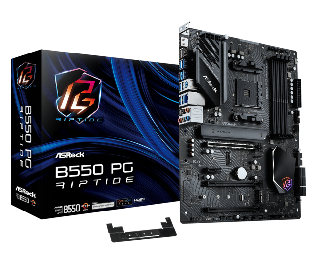 Дънна платка ASRock B550 PG Riptide, B550, AM4, DDR4, PCI-E 4.0 (CF), 6x SATA 6Gb/s, 2x M.2, 2x USB 3.2 Gen 2, 6x USB 3.2 Gen 1 Type-A, 2.5GbE LAN, HDMI, ATX