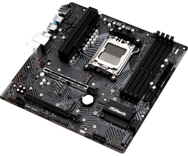 Дънна платка ASRock B650M PG Lightning, B650, AM5, DDR5, PCI-E 4.0 (CF), 3x M.2, 4x SATA 6Gb/s, 1x USB 3.2 Gen 2 Type-C, 1x USB 3.2 Gen 2 Type-A, 2.5GbE LAN, HDMI, DP, mATX