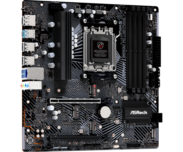 Дънна платка ASRock B650M PG Lightning, B650, AM5, DDR5, PCI-E 4.0 (CF), 3x M.2, 4x SATA 6Gb/s, 1x USB 3.2 Gen 2 Type-C, 1x USB 3.2 Gen 2 Type-A, 2.5GbE LAN, HDMI, DP, mATX