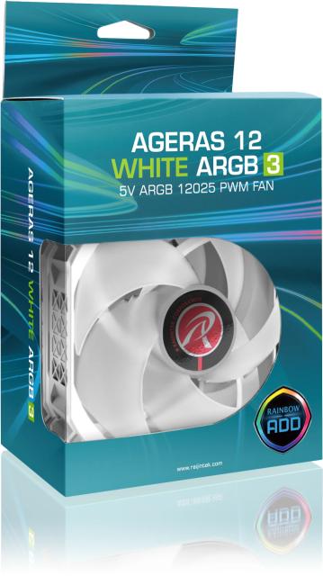 Комплект вентилатор Raijintek Pack 3-in-1 3x 120mm AGERAS 12 WHITE ARGB-3, Fan 120mm, 3 pin ADD-RGB 5V/4 pin PWM