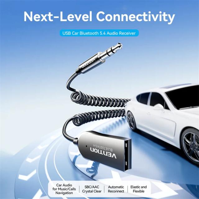 Vention блутут за кола за разговори и музика Car Bluetooth 5.4 audio receiver USB, 3.5mm jack