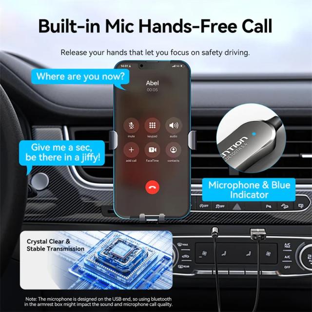 Vention блутут за кола за разговори и музика Car Bluetooth 5.4 audio receiver USB, 3.5mm jack