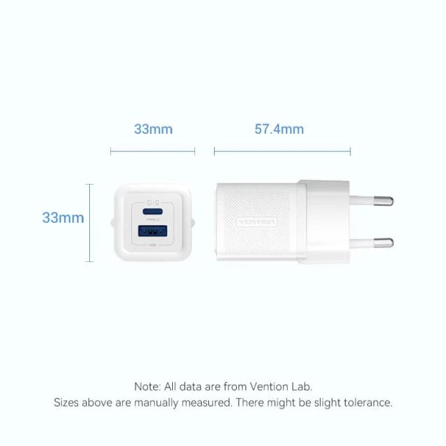 Vention зарядно за стена Charger Wall GaN - QC3.0 + Power Distribution Type-C 30W