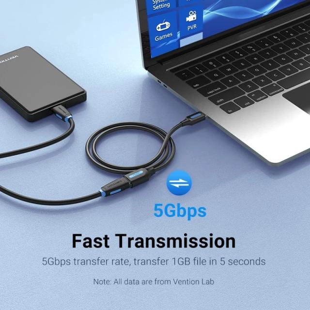 Кабел Vention USB-A (м) към USB-A (ж), USB 3.0  Extension, 3.0 m Black