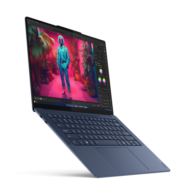 Лаптоп Lenovo Yoga Slim 7 14Q8X9, Qualcomm Snapdragon X Elite X1E-78-100 12C (Max Turbo up to 3.4GHz, 42MB), 14.5" (36.83cm) 3K OLED 1000nits Glare Touch Display, 32GB LPDDR5X, 1TB SSD, 3x USB-C (USB4 40Gbps), Windows 11 Home