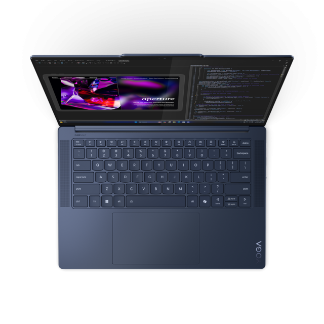 Лаптоп Lenovo Yoga Slim 7 14Q8X9, Qualcomm Snapdragon X Elite X1E-78-100 12C (Max Turbo up to 3.4GHz, 42MB), 14.5" (36.83cm) 3K OLED 1000nits Glare Touch Display, 32GB LPDDR5X, 1TB SSD, 3x USB-C (USB4 40Gbps), Windows 11 Home