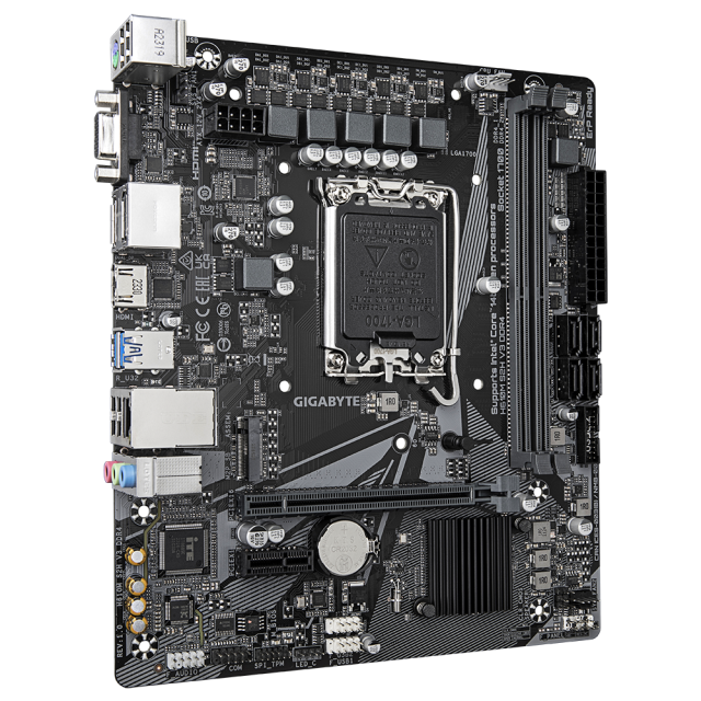 Дънна платка GIGABYTE H610M-S2H V3 DDR4, LGA1700, 1x M.2, 4 x SATA 6Gb/s, VGA, HDMI, 2x DP, Micro ATX