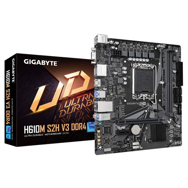 Дънна платка GIGABYTE H610M-S2H V3 DDR4, LGA1700, 1x M.2, 4 x SATA 6Gb/s, VGA, HDMI, 2x DP, Micro ATX