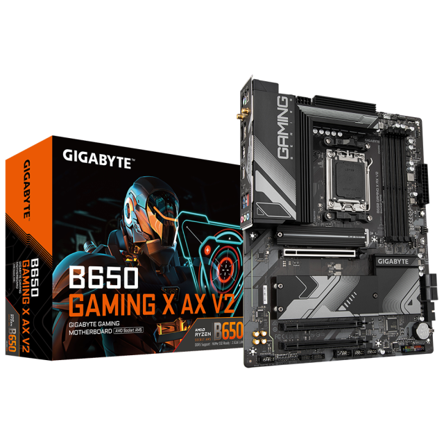 Дънна платка GIGABYTE B650 GAMING X AX V2, AM5, 4x DDR5, 3x M.2, 4x SATA 6Gb/s, Wi-Fi 6E, BLUETOOTH 5.3, HDMI, DP, ATX