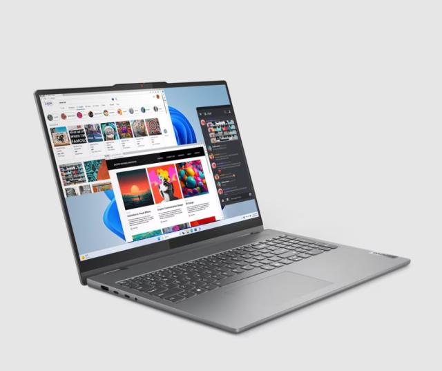 Лаптоп Lenovo IdeaPad 5 2-in-1 16AHP9, AMD Ryzen 7 8845HS 8C ( 3.8 / 5.1GHz, 8MB L2 / 16MB L3), 16.0" (40.64 cm) 2k OLED 400nits Glossy, 60Hz, 16GB LPDDR5, 1TB SSD, Wi-Fi® 6E + BT5.3, 2x USB-A, 2x USB-C, Free DOS 