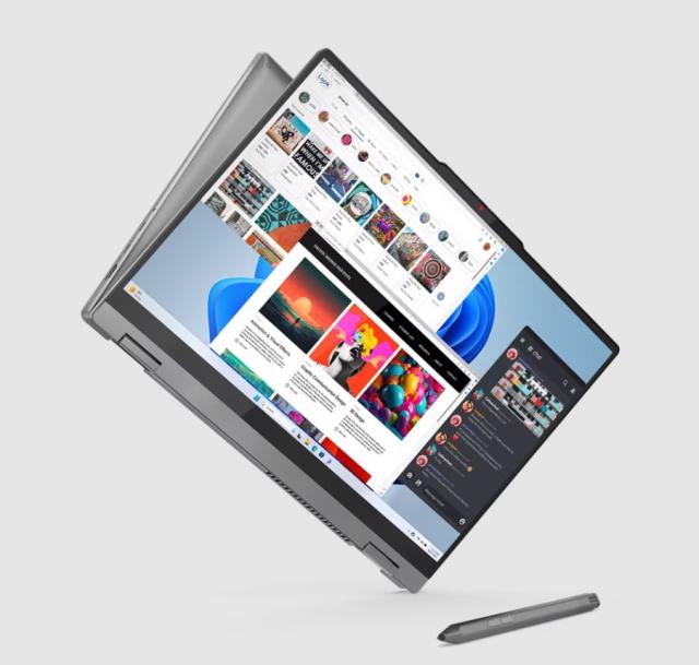 Лаптоп Lenovo IdeaPad 5 2-in-1 16AHP9, AMD Ryzen 7 8845HS 8C ( 3.8 / 5.1GHz, 8MB L2 / 16MB L3), 16.0" (40.64 cm) 2k OLED 400nits Glossy, 60Hz, 16GB LPDDR5, 1TB SSD, Wi-Fi® 6E + BT5.3, 2x USB-A, 2x USB-C, Free DOS 