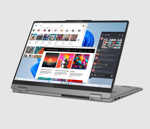 Лаптоп Lenovo IdeaPad 5 2-in-1 16AHP9, AMD Ryzen 7 8845HS 8C ( 3.8 / 5.1GHz, 8MB L2 / 16MB L3), 16.0" (40.64 cm) 2k OLED 400nits Glossy, 60Hz, 16GB LPDDR5, 1TB SSD, Wi-Fi® 6E + BT5.3, 2x USB-A, 2x USB-C, Free DOS 