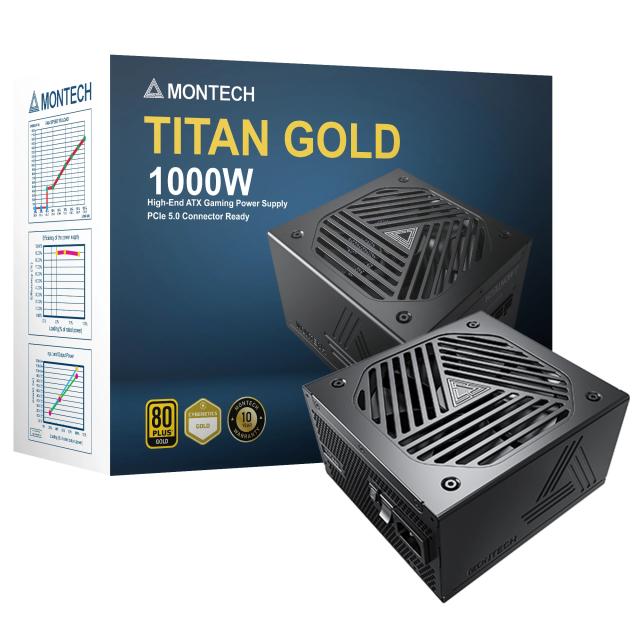 Зарядно Montech TITAN GOLD 1000W, Active PFC, 80 PLUS GOLD, ATX3.0, Full Modular