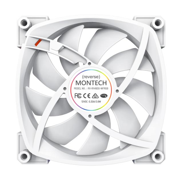 Вентилатор Montech RX140 PWM, REVERSE Fan, 140mm, ARGB, White