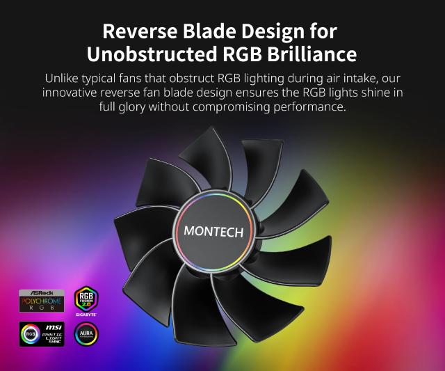 Вентилатор Montech RX140 PWM, REVERSE Fan, 140mm, ARGB, Black