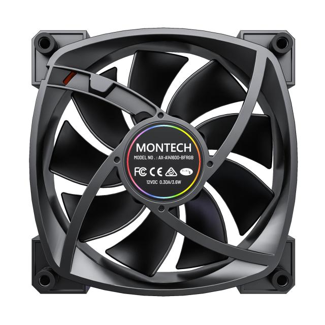 Вентилатор Montech RX140 PWM, REVERSE Fan, 140mm, ARGB, Black