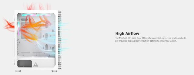 Кутия Montech X3 MESH, Middle Tower, 1 x USB 3.0, 2 x USB 2.0, ATX/mATX/Mini-ITX, White