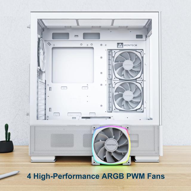 Кутия Montech SKY TWO, TG, Middle Tower, 1 x USB 3.2 Gen 2 Type-C, 2 x USB 3.0, ATX/mATX/Mini-ITX, White