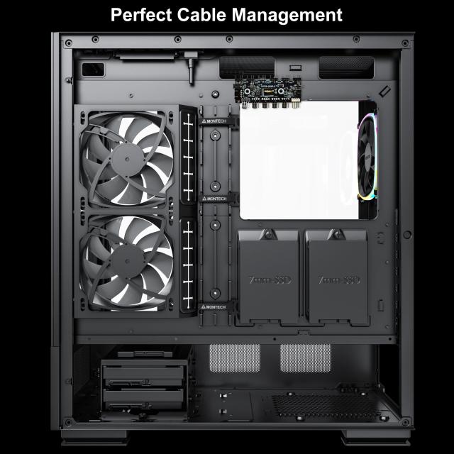 Кутия Montech SKY TWO, TG, Middle Tower, 1 x USB 3.2 Gen 2 Type-C, 2 x USB 3.0, ATX/mATX/Mini-ITX, Black