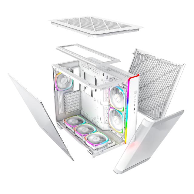 Кутия Montech KING 95 Pro, Dual Chamber Mid-tower Case, 2 x USB 3.0, 1 x USB 3.2 Gen 2 Type-C, ATX, mATX, Mini-ITX, White